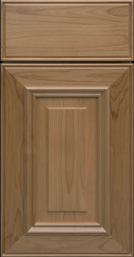 Custom Honey Stain Anderson Raised Panel Kitchen Cabinet Door and matching Slab Drawer Front.
